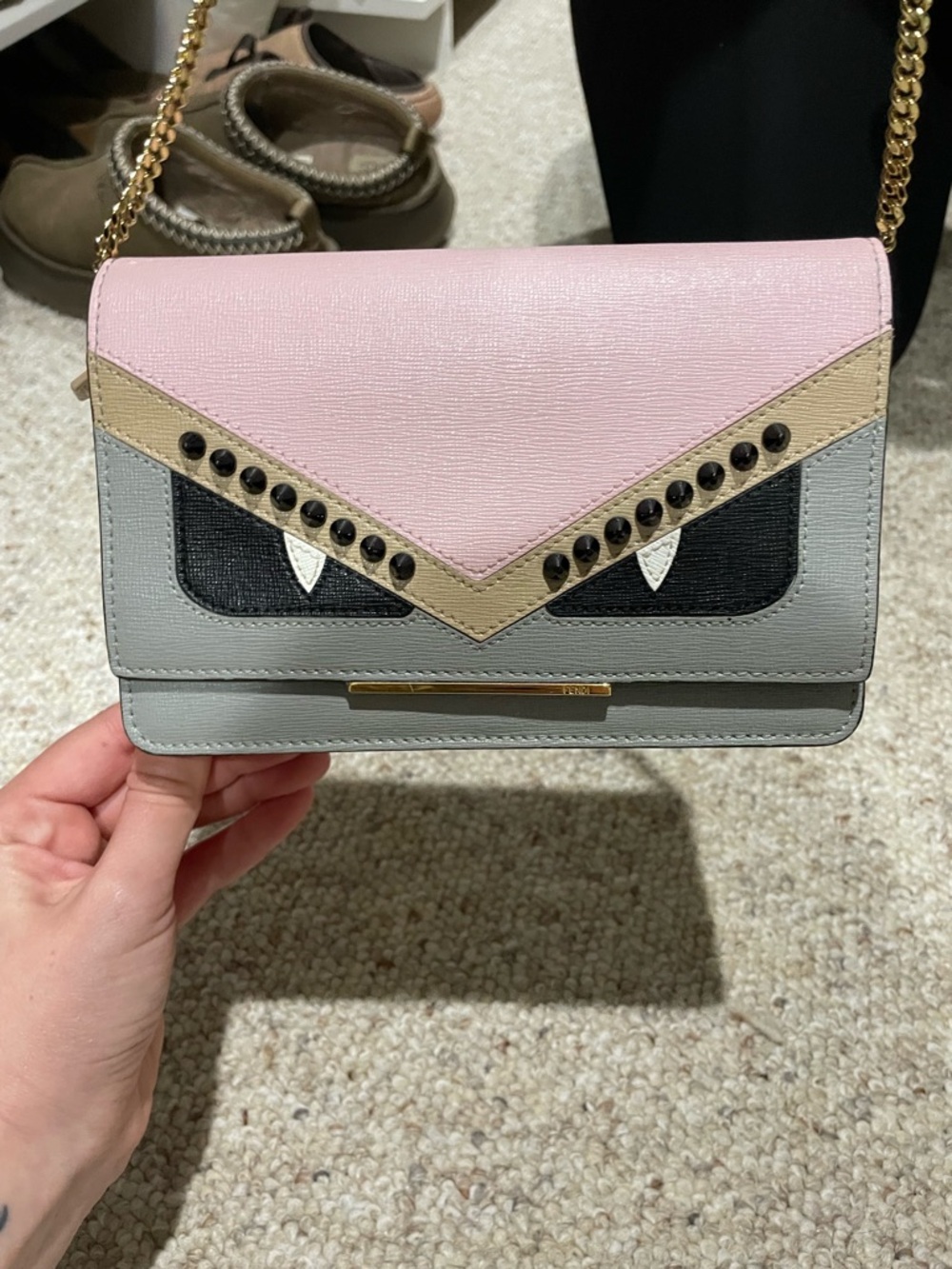 FENDI Designer Pink and Gray Chain Shoulder Bag